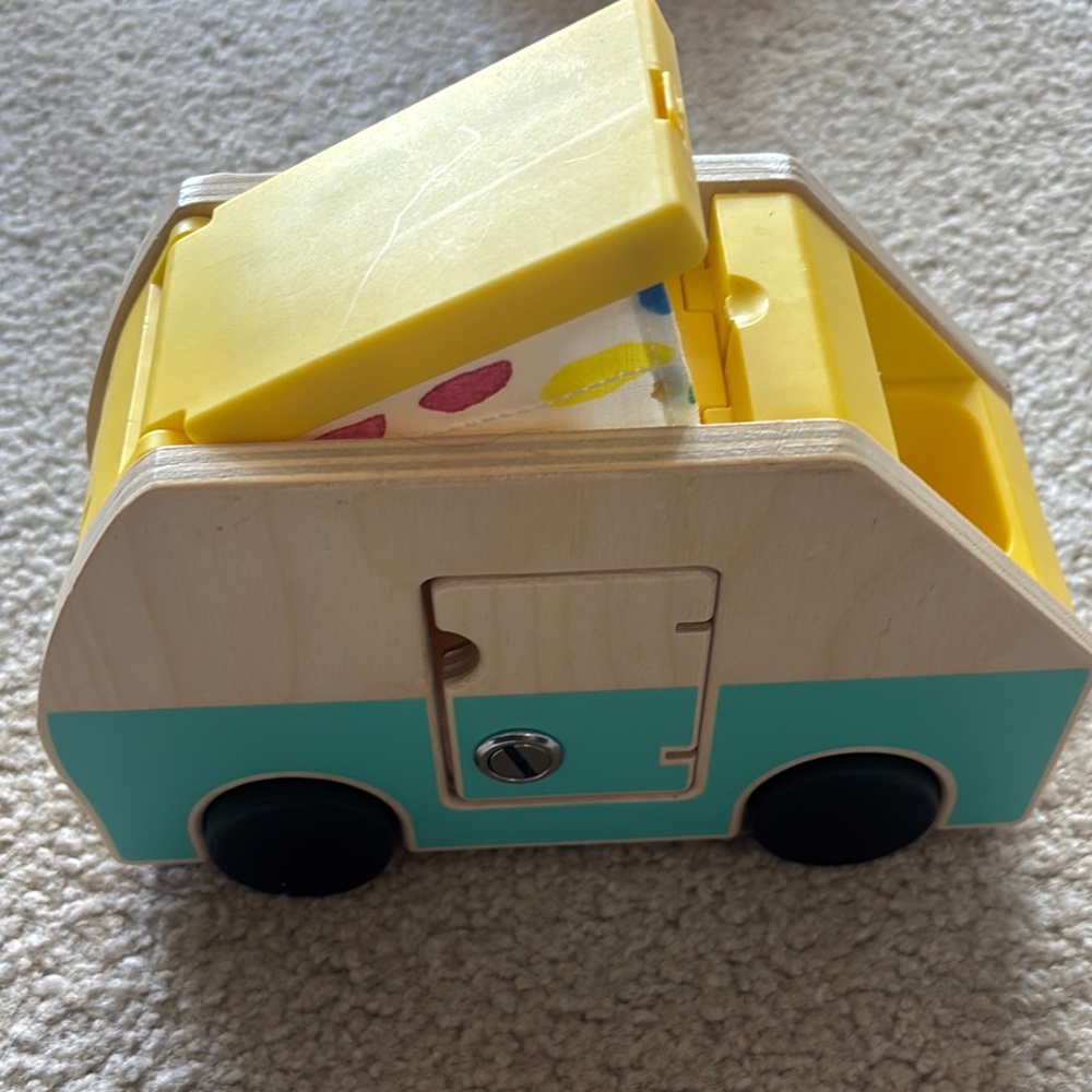 Wooden Lovevery camper with Yellow and Blue